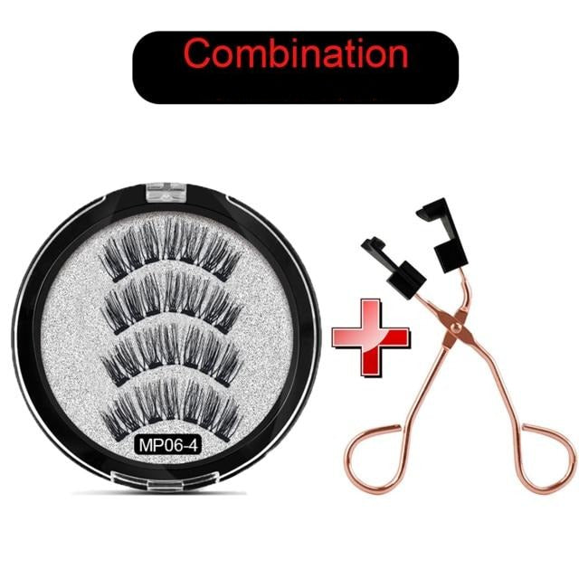 Magnetic Eyelashes with 4 Magnets, Reusable Handmade 3D False Eyelashes, Natural Eyelash Extensions With Magnetic Tweezers