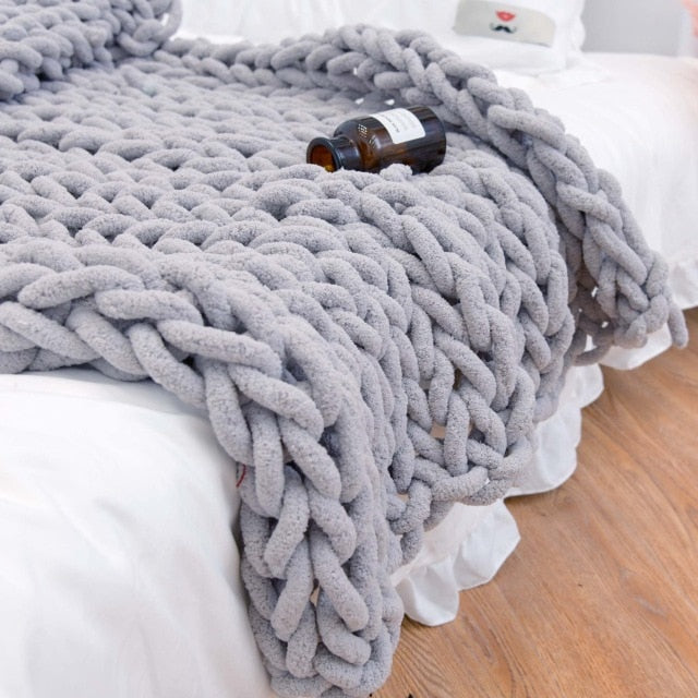 Chunky Knitted Blanket Weaving Blanket Mat Throw Chair Decor Warm Yarn Knitted Blanket Home Decor For Photography D30