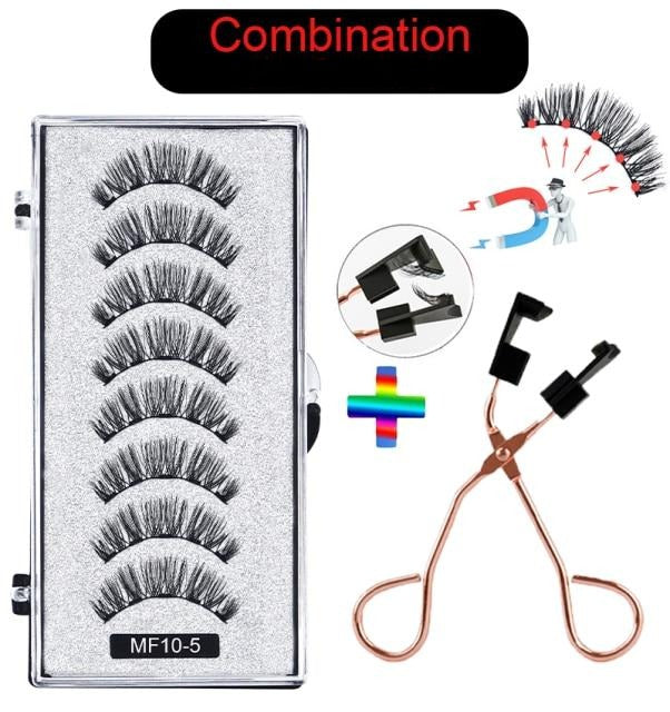 8 pcs/2 Pairs Magnetic Eyelashes with 5 magnets, Reusable Handmade 3D False Eyelashes Natural with Magnetic Tweezers