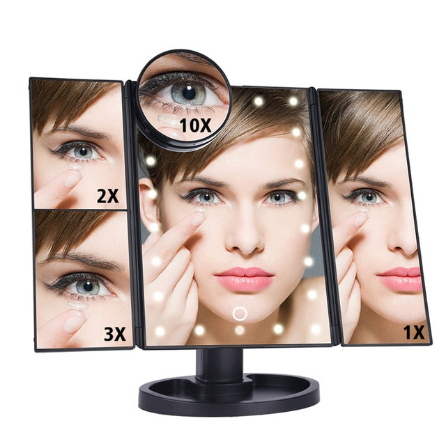 LED Touch Screen 22 Light Makeup Mirror Table Desktop 1x/2x/3x/10x Magnifying Vanity 3 Folding Adjustable lighted makeup mirror