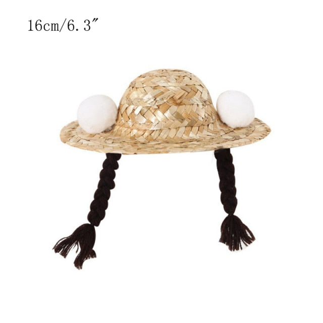 Fashion Pet Woven Straw Hat for Cat Sun Hat Sombrero for Small Dogs and Cats Beach Party Straw Costume Accessories to Act Cute