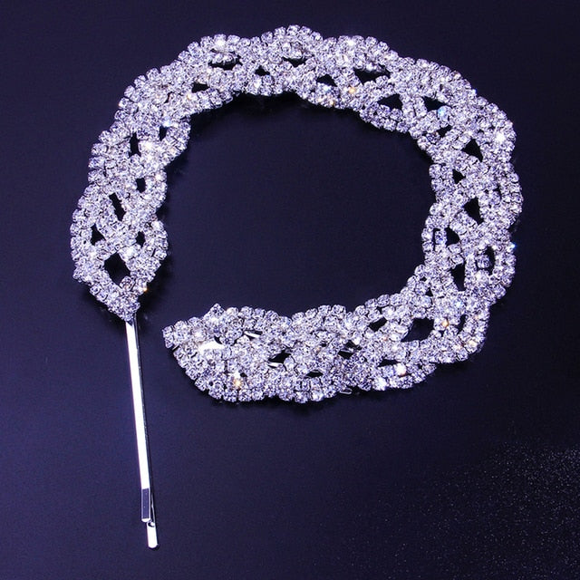 Fashion Rhinestone Chain Long Hair Clips Headband Jewelry For Women Personality Indian Wedding Hair Comb Chain Bridal Decoration - Hair Jewelry